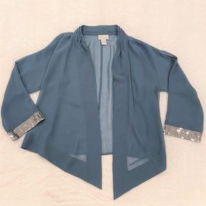 Soft Surroundings Sheer Cardigan Topper Cover Up Sequin Teal Blue Green Sz S NEW